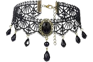 QKEOISUD Gothic Necklace Black Lace Choker Necklaces for Women Girls Vintage Alloy Multilayer Tassel Court Necklace Halloween Party Accessory, Halloween Steampunk Vampire Cosplay Party Jewelry