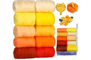 DEUDY Laine à Feutrer Roving 15g/10 Couleurs, Laine Cardée, Feutrage Laine Kit, Roving Laine DIY Kit pour Needle Felting Main Artisanat DIY (Automne)