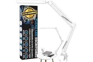 PRIME ESSENTIALS® Lampara Escritorio I Flexo LED | 110Cm 5 Modos de Color 12W | Función de Memoria I 11 Niveles de Brillo 1300 LM | Para Oficina Estudiar Salon | Candeeiro de Mesa I Color Blanco.