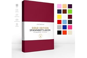 ‎JACOBSON Jacobson Gold Edition Jersey Spannbettlaken Spannbetttuch Baumwolle mit ELASTAN ca. 200 g/m² (90x200 cm - 100x200 cm, Bordeaux)
