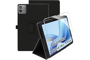 Heioloo Custodia per TECLAST Artpad Air 11" 2025 Cover in Pelle Case, + [1 Pezzi] Vetro Temperato Pellicola Protettiva [Auto Svegliati/Sonno][Supporto Funzione ] [Anti-Scratch] Nero