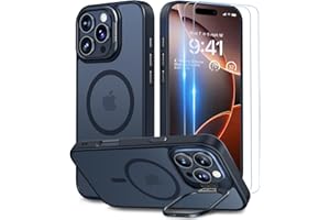 Beeasy für iPhone 16 Pro Max Hülle für MagSafe mit Ständer, Handyhülle mit 2 Stück Schutzfolie, Magnetische Stoßfest Schutzhülle für iPhone 16 Pro Max Case 6,9 Zoll, Durchscheinend Matt Schwarz