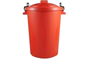 ONLINEDISCOUNTSTORE 80L/85L - Red - Litre Plastic Colour Bin Garden Rubbish Waste Dustbin