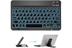 FEELKAEU Clavier Bluetooth sans Fil Clavier Rétro-éclairé, 7 Couleurs Lumineux AZERTY Portable Ultra Mince Batterie Rechargeable Compatible avec iOS Système