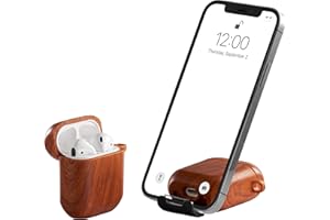 BELTECH AirStand - AirPods Case Cover with Invisible Phone Stand, Compatible with AirPods 1 & 2, Full Protection TPU&PC Shockproof Case with Keychain Carabiner, Wireless Charging Supported, Patented Design (Walnut)