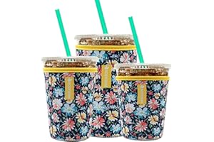 WK IEASON Reusable Iced Coffee Insulator Sleeve for Cold Beverages and Neoprene Cold Cup Sleeves Cooler Cover 16-32OZ for Coffee Cups, McDonalds, Dunkin Donuts, More(Small Flowers)
