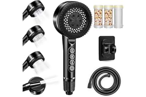 REETEE Alcachofa de Ducha con Filtro 3 Modos Ahorro de Agua Cabezal de Ducha, Ducha Multifunción de Alta Presió con 1,5M Manguera, Ducha Alcachofa con Soporte (negro)