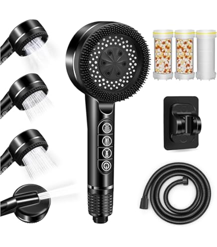 FASDUNT douchekop waterbesparend met slang 2 m, drukverhogende douchedouche, regendouche set met 9,5 l/min waterbesparing, 40% waterbesparing, drukverhogende handdouche, opgeladen 200