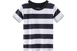 Spring&Gege Camiseta de manga corta a rayas con cuello redondo para niño
