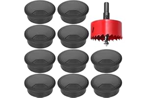 Hejo 10PCS Desk Grommet, Table Cable Grommet 80mm with Hole Saw, Round Cord Cable Hole Cover Wire Organizer for Home and Office Table (Black)