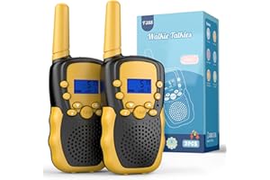 Kearui Walkie Talkies Long Range 8 Channels, Walkie Talkie for Kids with VOX Function, LED Flashlight, Toys for 3-12 Years Old Boys & Girls, Outside Toys for Adventure, Camping, Hiking (Black-Yellow)