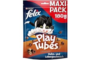 FELIX Play Tubes Katzensnack, Leckerli zum Spielen, mit Huhn- & Lebergeschmack, 5er Pack (5 x 180g)