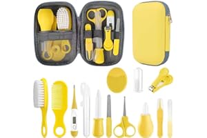 QUNLIONS LIFE Set per la cura della sicurezza dei bambini con spazzola per capelli, pettine, tagliaunghie, kit essenziale per neonati e ragazzi (giallo)