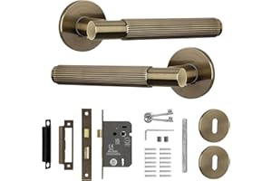 Decoranddecor Hera Antique Brass Internal Door Handles - Aluminium Handle Sets with Lock and Keys - Elegant and Durable Design for Wooden Interior Doors in Homes, Offices, and Bedrooms