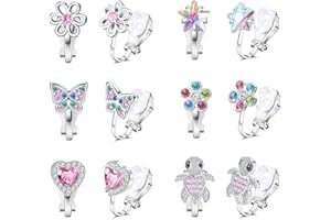 AUGESAK 6 Paar Ohrclips Kinder Hypoallergene,Süße Clip Ohrringe Kinder,Klipp Ohrringe Mädchen Ohne Ohrlöcher,Bunte Zirkon Schmuck Mädchen -Schmetterling Blume Herz Stern Schildkröte