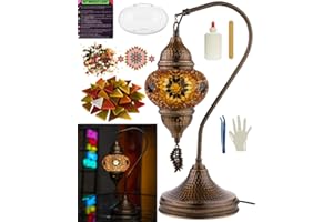 DEMMEX DIY Turkish Mosaic Lamp Kit – Complete Arts & Crafts Gift Set for Adults & Teens – Easy & Fun Home Décor, Make Your Own Table Lamp (SWAN, Brown&Amber)