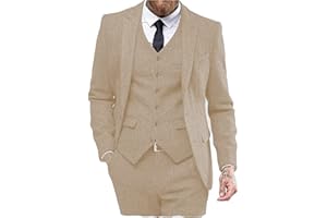 AEOTEOKEY Traje vintage para hombre, 3 piezas, tweed, espiga, graduación, esmoquin, blazer con solapa de pico para padrinos de boda