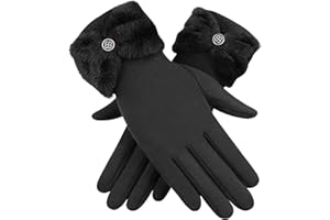 ZASFOU Donna Invernali Guanti Termici Touch Screen Elegante Guanti con Fodera in Pile Peluche Fiocco Polsini Regalo per Donna