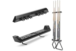 GoSports Wandmontage für Poolqueue, für 6 Queues und 2 Dreiecksregale, Schwarz, Holz, Wandmontage, Billardzubehör, Billard spielen, 6.1 cm x 45.0 cm x 8.9 cm