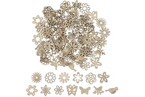 NewZC Lot de 100 Formes en Bois Découpées au Laser Confettis de Table en Bois en Forme 13 Types de Fleurs Oiseaux Papillons en bois pour Bricolage Cartes de Vœux Décoration de Mariage Festival