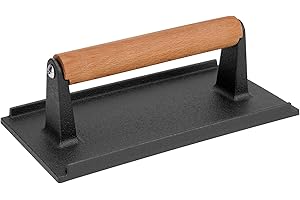 onlyfire Prensa de hamburguesas de hierro fundido, carne y tocino para hamburguesas, sándwich a la parrilla, quesadilla y bistec