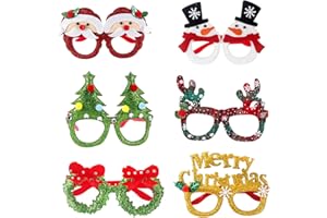 XIMINWZM 6 Pcs Christmas Glasses, Christmas Glasses Decorations, Novelty Christmas Gifts Party Accessories, Glitter Xmas Party Eyeglasses for Christmas Parties Accessories, Xmas Party Gifts, Holiday Parties
