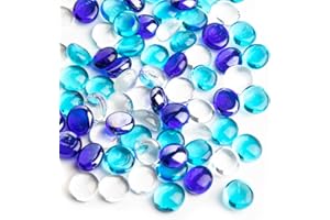 Meschett Canicas de Vidrio de Color de Mezcla Azul de 0.44 kg, Mini Cuentas de Vidrio Planas ~ 150 Piezas para Rellenos de jarrones, Rocas de pecera Mancala Gems para Acuario de Mesa (0.5 "~ 0.7")