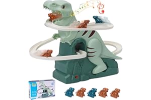 CHIDIAM Dinosaurier Kletterspielzeug,Treppensteigen Spielzeug,Rennbahn Spielzeug für Kinder Dinosaurier-Achterbahn-Spielzeug mit Musik Licht Intelligenz pädagogische Puzzle Playsets für Jungen Mädchen ab 3