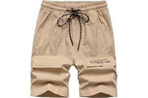 CAMLAKEE Short Cargo Garçon Bermuda Enfant Pantalon Court Été avec Taille Élastique