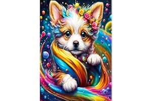 AIRDEA Cachorro de Colores del Arco Iris 5D DIY Diamond Painting Kit, 5D Pintura Cuadro Diamante Art Rhinestones Bordado Punto de Cruz Pintura Painting para Decoración Hogar, Adultos 30x40cm