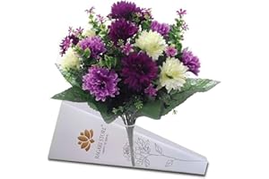 BAGARI STORE Bagari 41cm Artificial Flowers for Graves- Fake Plastic Bunch of 16 Heads- Large Mixed Bush Ivory-Liclac-Purple Delivery Next day Prime- Fresh Bouquet for Outdoor & Indoor Events Wedding Party Decor
