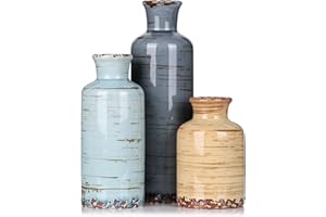 QIANLING Lot de 3 petits vases à fleurs en céramique pour décoration d'intérieur, rustique moderne, centre de table, salon, cuisine, étagère, chambre, salle de bain, cheminée, d'entrée