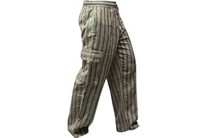 Shopoholic Fashion, pantaloni unisex in stile hippy, a righe, gamba larga, con tasche laterali