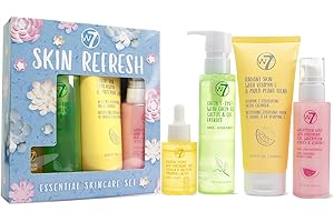 W7 Coffret Cadeau Skin Refresh Essential - Routine quotidienne en 4 étapes - Crème Hydratante, Gel Nettoyant, Tonique et Sérum - Kit Complet Ultime de Soins Naturels pour une Peau Saine
