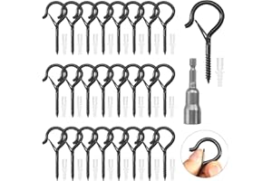 HFDONGL 25 szt. Haczyki śrubowe z klamrą Alcayate Wall M4 Haki śrubowe ze stali nierdzewnej Śrubowe Haki śrubowe do wieszania Kosze na rośliny (czarny)