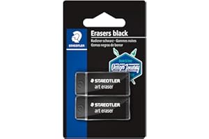 Staedtler Rasoplast, Gommes plastiques noires de taille moyenne, Effaçage optimal régulier et propre, Étui blister avec 2 gommes douces sans phtalates ni latex, 526 B3 BK2-C