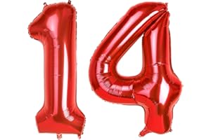 ONLYQIQIU Red Large Numbers 14 Balloons, 40 Inch Big Helium Foil Number Balloons, 2 Pcs Digital Balloons for Girls Boys 14th 41st Birthday Party Decorations/Anniversary Party Supplies