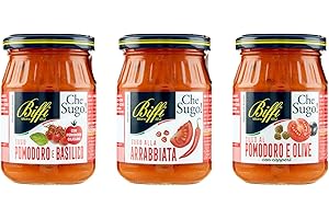 Biffi - Mix Sughi Rossi - Sugo Con Pomodoro e Basilico 190g - Sugo alla Arrabbiata 190g - Sugo al Pomodoro e Olive, con Capperi 190g - Multipack - 3 vasetti da 190g