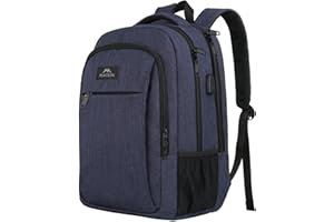 MATEIN Travel Laptop Backpack 15.6, Slim Laptop Rucksack with USB Charging Port Anti Theft Computer Backpack Bag Water Resistant College Work Daypack Lightweight Bag, Navy Blue