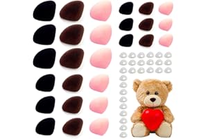 GYHWOFUL 27 Stück Sicherheitsnasen für Häkeltiere, 3 Farben(Schwarz, Braun, Rosa), Flocking Sicherheitsnasen mit Unterlegscheiben für Teddybär, Plüschtiere, DIY Handwerk