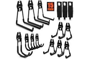 EGOFIX EGOFINE Black Garage Hooks 15 PCS Heavy Duty Garage Storage Hooks with 3 Extension Cord Holder Organizer Hangers for Garage Wall Mount Utility Hooks for Organizing Power Tools,Bikes,Bulky Items