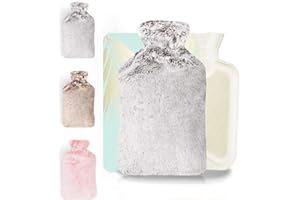 RISSLER Bouillotte Housse Ultra Douce Premium 2.0L – Housse en peluche doublée – Bouillotte à eau - Soulage Règles douleureuses & Maux de Ventre – Chaleur gantie 7H (PremiumGris)