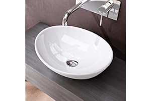 doporro Lavabo da Appoggio Ovale in Ceramica Bianco Lucido 42 cm Lavandino Bagno Moderno con Rivestimento Nano per Bagno e WC Ospiti - Brüssel205