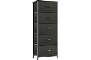 CAIYUN Chest of Drawers for Bedroom with 5 Drawers, Fabric Storage Drawer, Tall Black Hallway Storage Unit