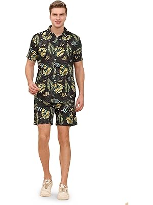 ENCIGER Mens Printed Casual Shirts and Shorts Set Button Down Co-ord Set