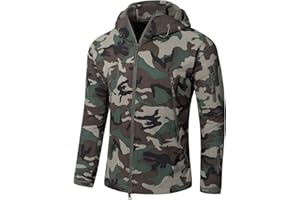 YFNT Tattico Softshell in Pile Giacca Mimetica Militare con Cappuccio Campeggio d'escursione Esterno Caldo del Rivestimento Cappotto Antivento Impermeabile Giacche da Sci Giacca