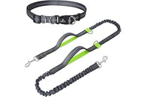 Snocyo Guinzaglio da Jogging per Cani di Taglia Media e Grande, Elastico e Riflettente, Guinzaglio Retrattile con Doppio Manico e Cintura in Vita