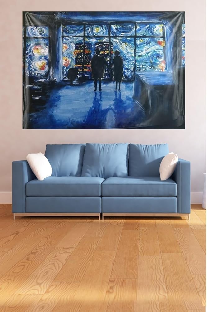 Pelangi Van Gogh Yıldızlı Geceler Leke Tutmaz Kadife Dokulu Kumaş Duvar Örtüsü Duvar Halısı Tapestry WLL096, 100 x 140