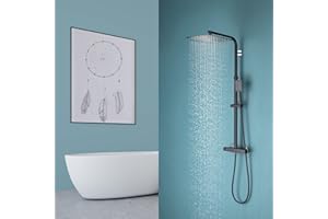 Auralum system prysznicowy z termostatem, czarny, armatura prysznicowa ze stali nierdzewnej, deszczownica z armaturą z regulacją wysokości 30 x 30 cm