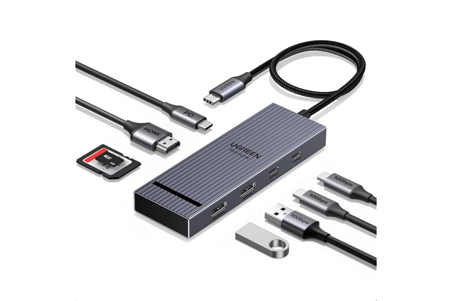 UGREEN USB C Hub, 8-in-1 4K@60Hz HDMI to USB-C Adapter, 170MB/s microSD SD Card Reader, 3x 10Gbps USB-A/C Ports, 100W PD, 30cm Cable, Aluminum Compact USB Hub for MacBook, HP, Dell, iPad Pro